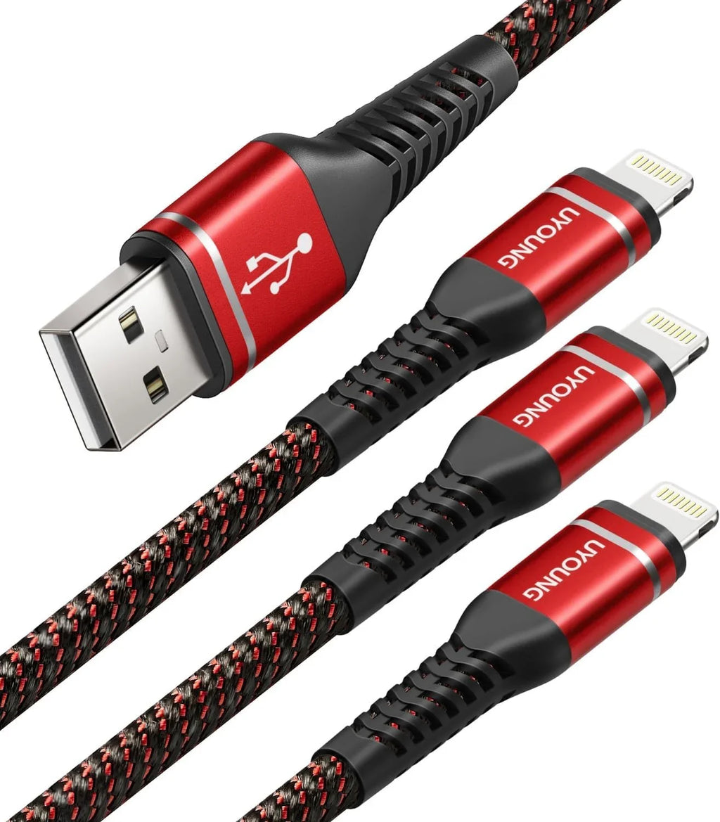 iPhone Long Compatible iPhone Unbreakable 10 Max/8/7/6/5S/SE, Cord with ft Fast Braided Charger Nylon Foot Charger 11/X/XS/XR/XS 10 Charging Red iPhone USB iPad Pro/Mini/Air(Red) Cord 3Pack