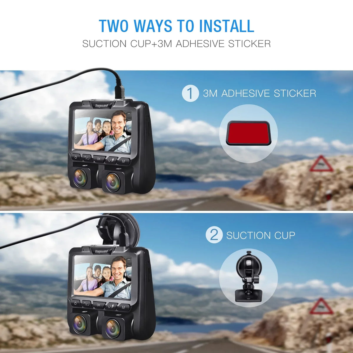 Vision Front TOGUARD Dash Parking Monitor, Night and 3" Loop G-Sensor, with Recording Camera Screen Cam Dual Inside Car IR 1080P LCD Dash Camera