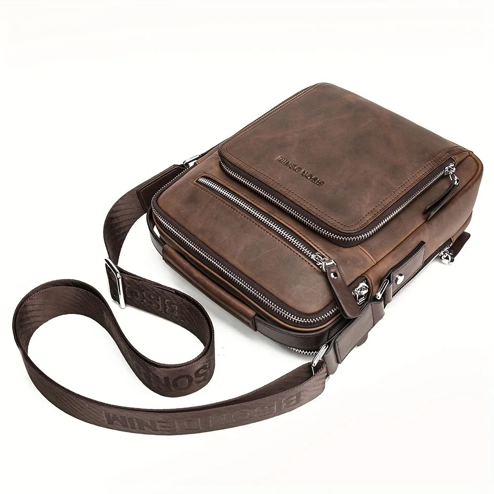 Messenger N2333-1ZF Genuine Shoulder Bag Vintage Casual DENIM Bag Leather Men‘s MICHROE Handbags Crossbody Cowhide Designer