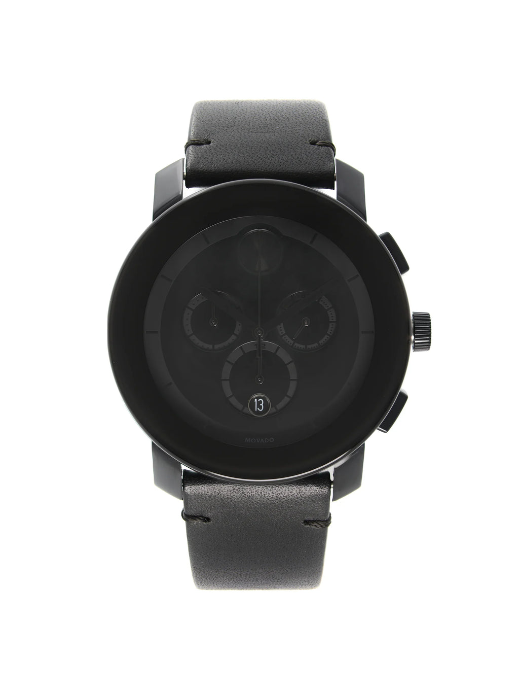 Quartz Movado 3600337 Chronograph Mens Watch Black Dial Bold Steel Ion-Plated