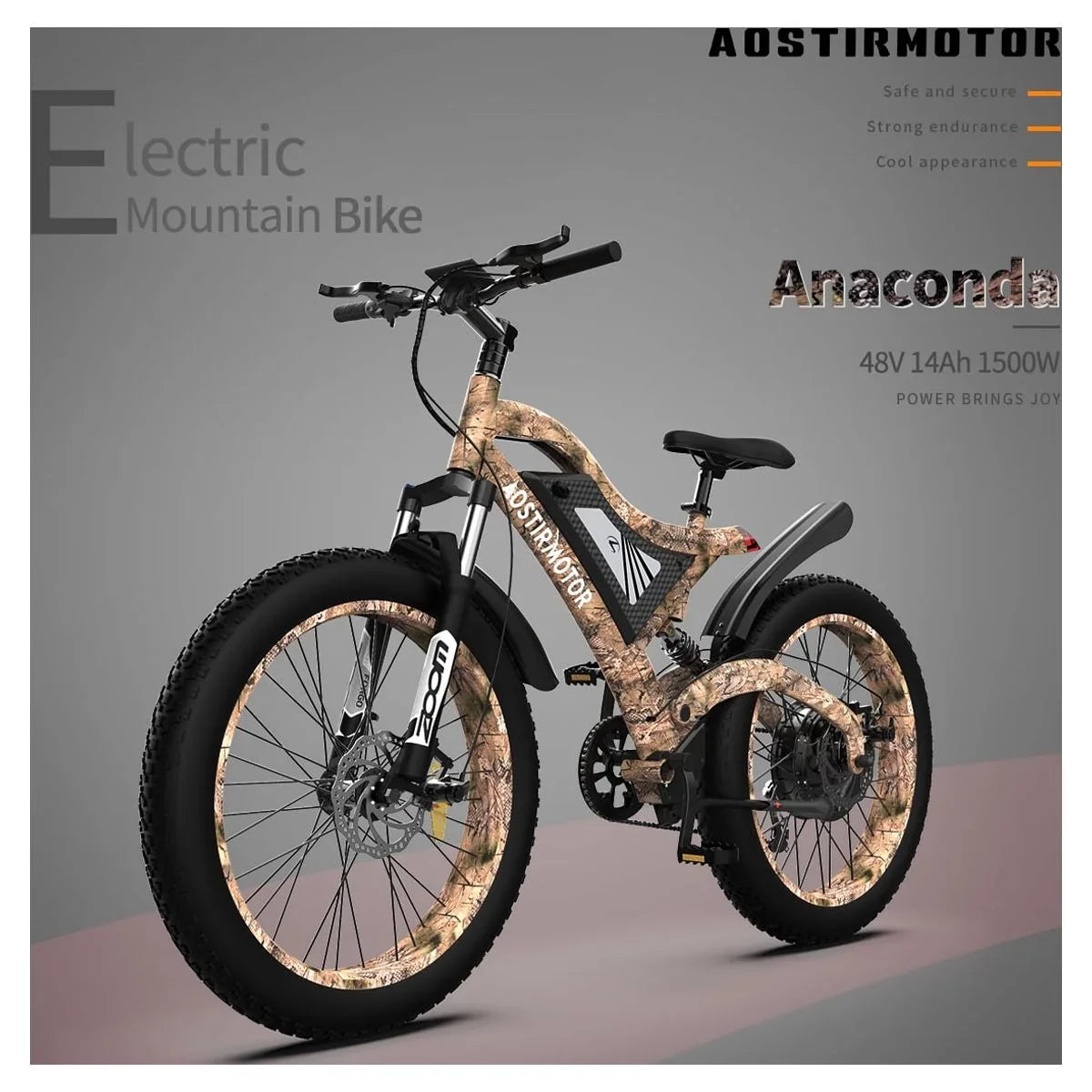 26" Electric Lithium Bike Removable Fat 15AH 1500W 48V Battery AOSTIRMOTOR S18-1500W Adults for Tire