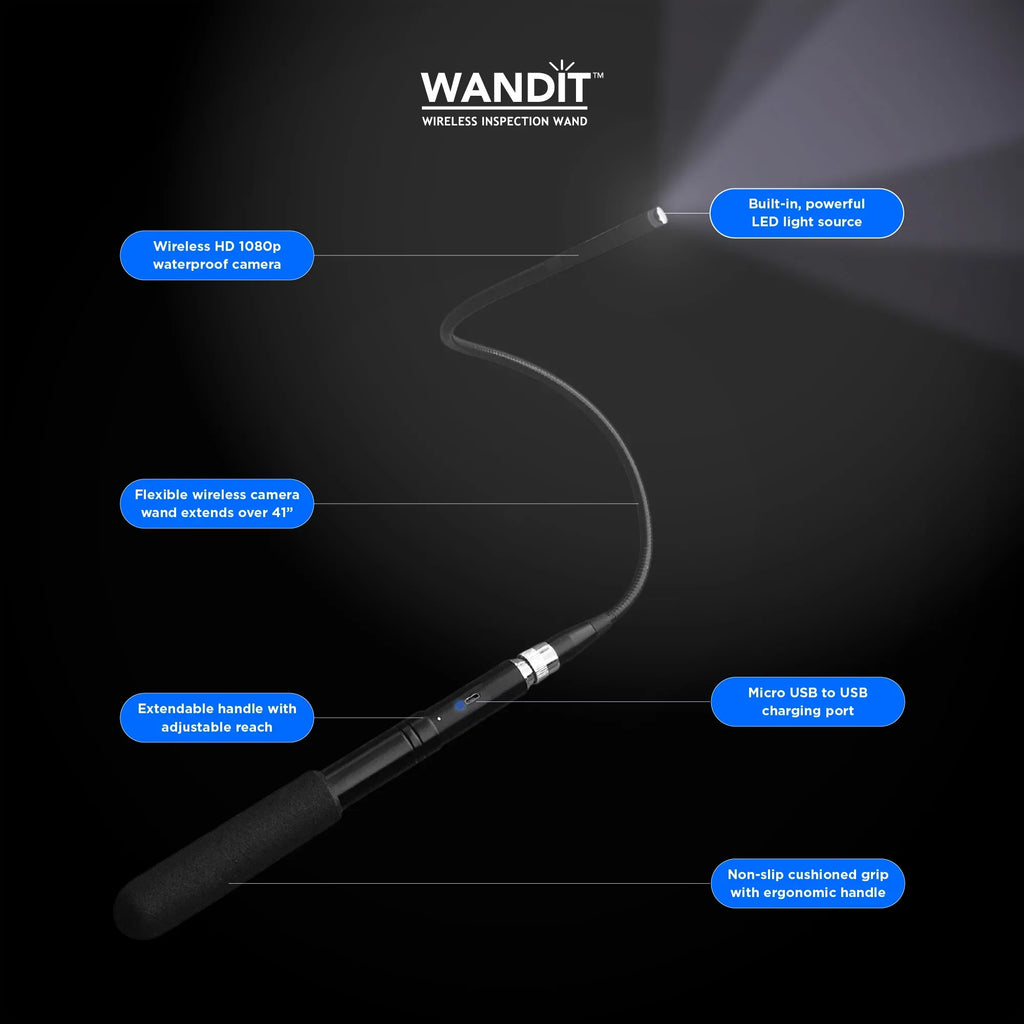 360 41 Wand WANDIT with Inspection - Inspect - Your Extendable, Inspection Capture Anything, Light - Degree Anywhere, to Images Flexible Wireless - Rechargeable Camera Phone Camera Anytime Inch