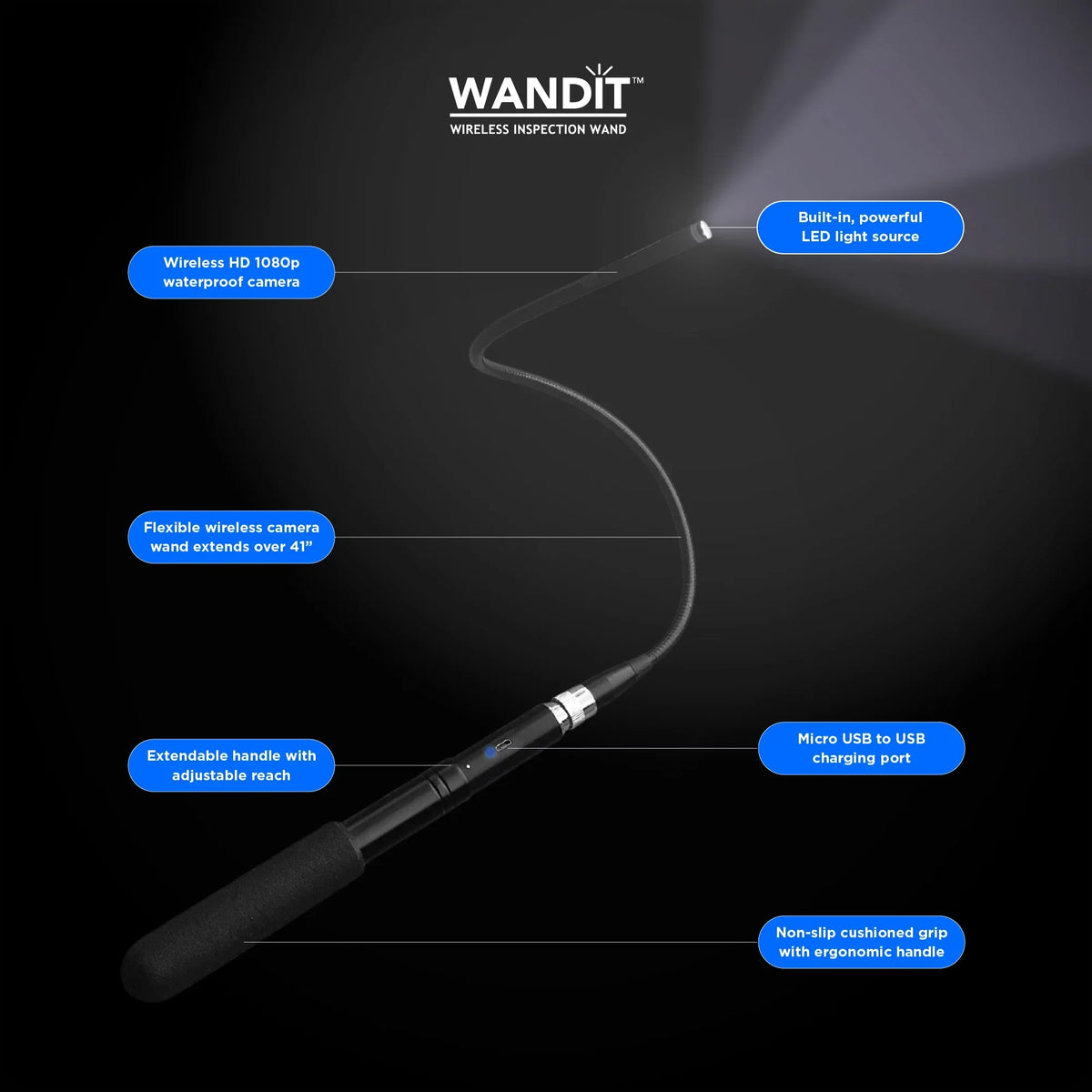 360 41 Wand WANDIT with Inspection - Inspect - Your Extendable, Inspection Capture Anything, Light - Degree Anywhere, to Images Flexible Wireless - Rechargeable Camera Phone Camera Anytime Inch