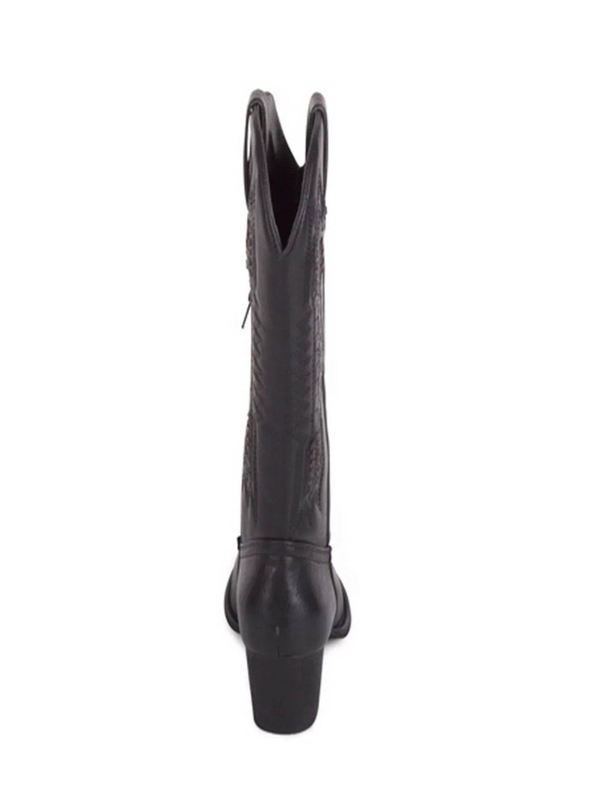 Heel 8.5 Whip-Stitch Padded Texan Black Detailing Boot Block Western Pointed Womens Toe WANTED Tabs Woven Pull