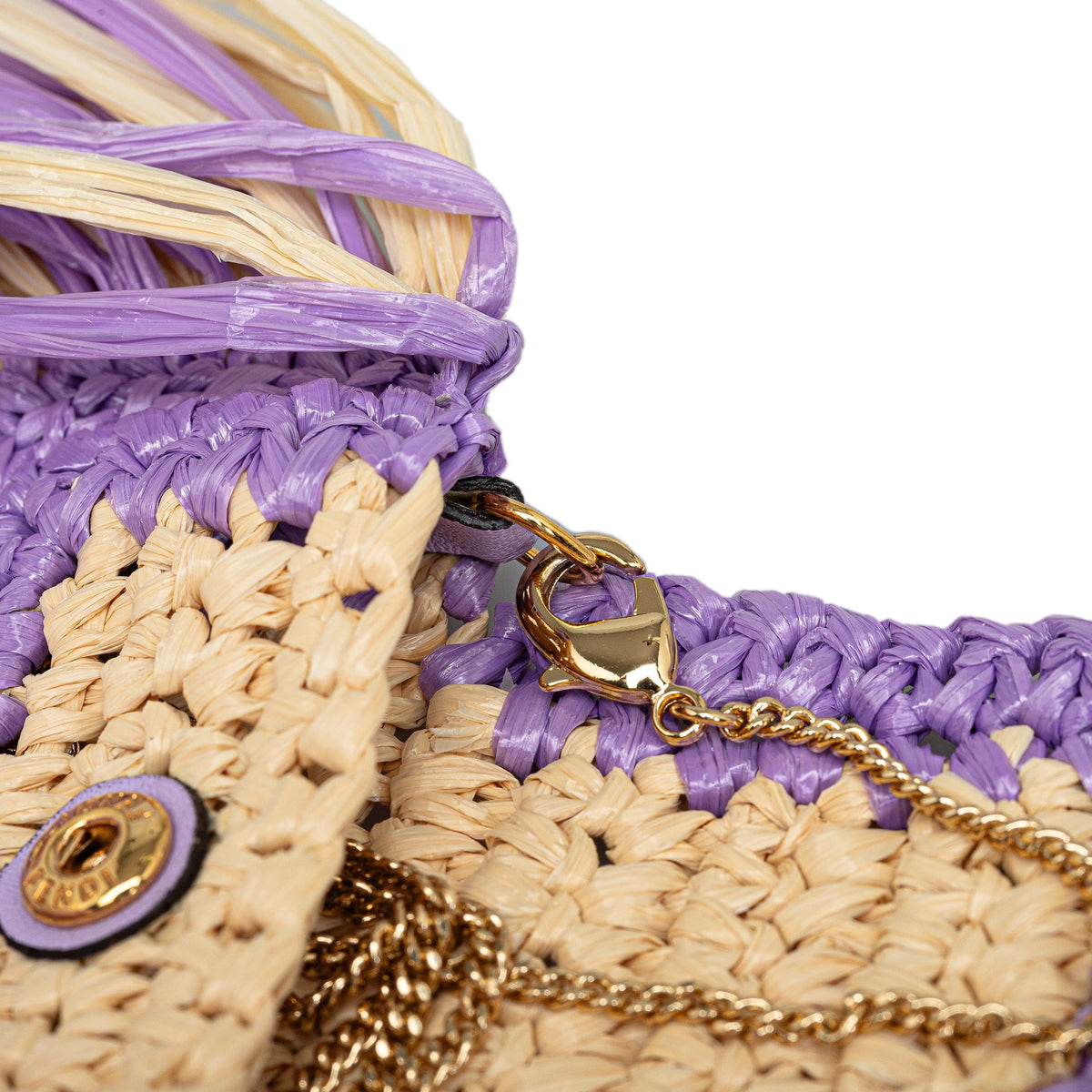 Authenticated Crossbody (Good) Natural Pre-Owned Intreccio Baguette Fendi Pico fabric Purple Unisex Raffia Bag