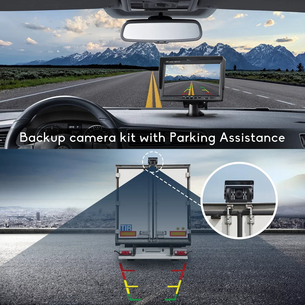 View Back 7’’ Waterproof Trucks, Reverse Kit, Cam with Monitor Rear Night Vision TOGUARD Cars, IR IP67 Vision Camera Backup Night Camping Vans, with CA711 LCD up RVs for Rearview