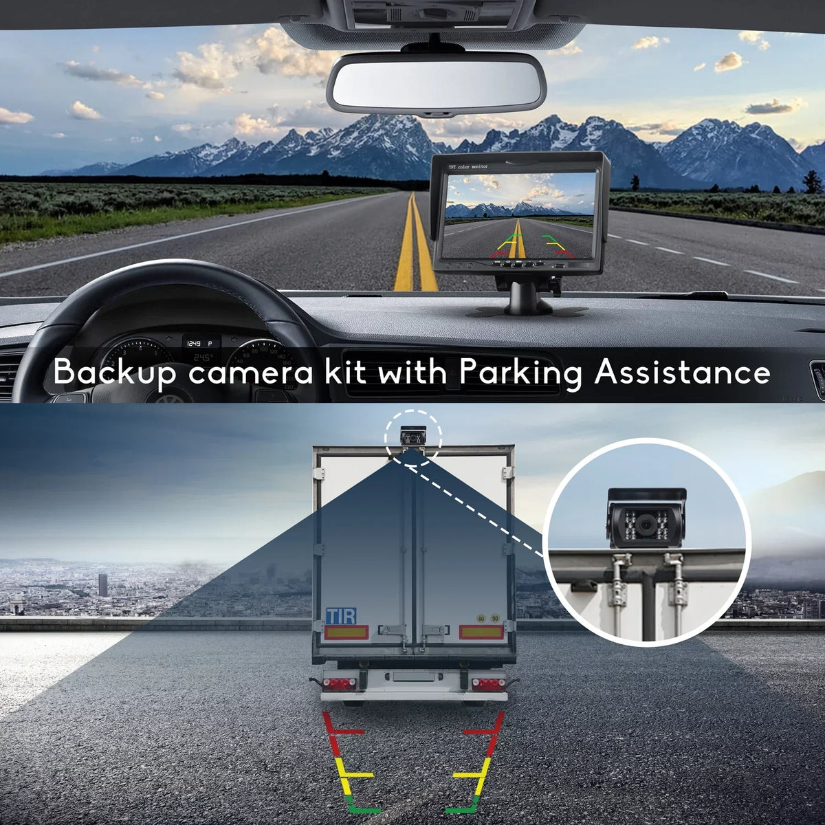 View Back 7’’ Waterproof Trucks, Reverse Kit, Cam with Monitor Rear Night Vision TOGUARD Cars, IR IP67 Vision Camera Backup Night Camping Vans, with CA711 LCD up RVs for Rearview