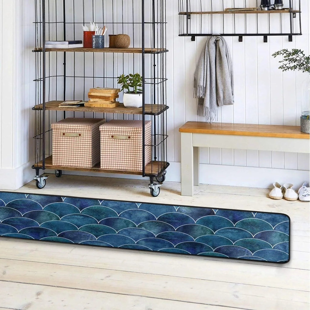 Indoor Long 2x6 Cushioned Japanese Mats Scale Fish Entryway Hallway 72x24 Floor inch Non-Skid Rugs Wave for Washable Runner Ocean and Kitchen Rugs