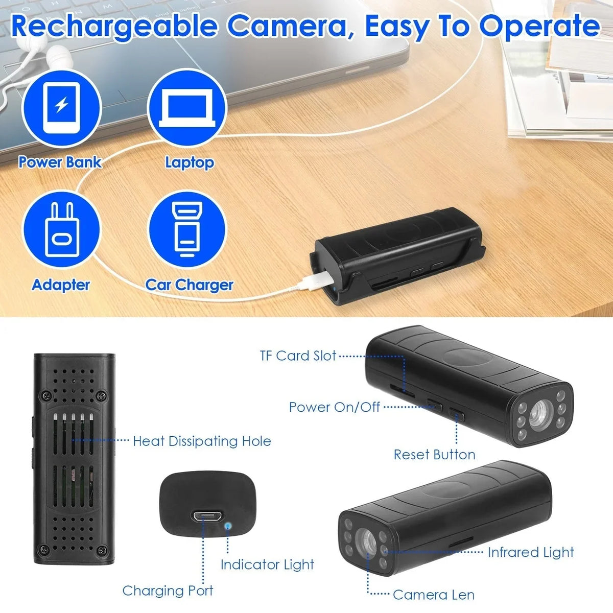 Vision Base Night Rechargeable Camera Camera Wireless Adhesive Guide Hitch Camera Vehicle Reverse Backup with Flexible