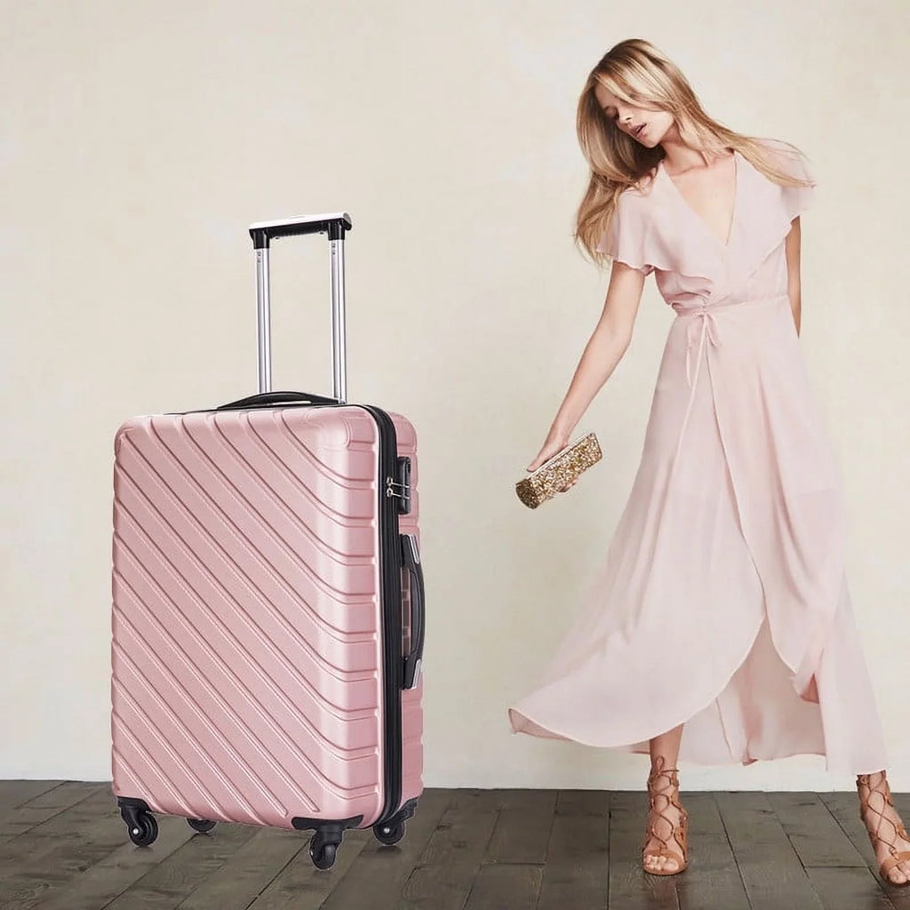 4 Luggage Luggage Piece gold rose Cover&Hanger Spinner Hardshell with On Suitcase,Carry Free Wheels Sets,Travel Inside