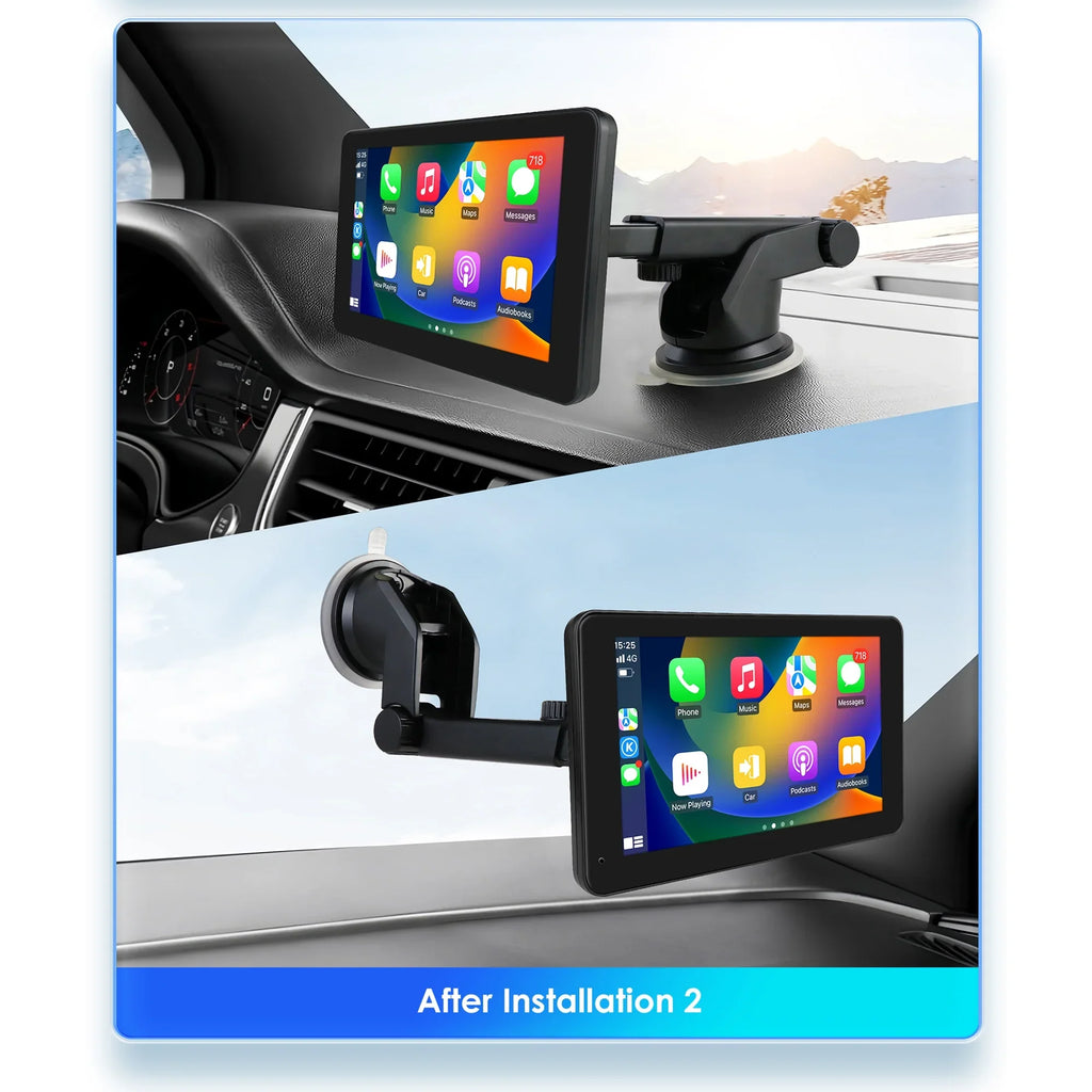 Link FM 7" Navigation Monitor 360° Unit Mirror GPS Carplay Radio Auto Car Player AUX Touchscreen Portable Stereo Android Head Adjustable