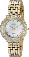 Solar Tressia Watch Gold Steel Tone Stainless SUP374 Seiko Diamonds Women's
