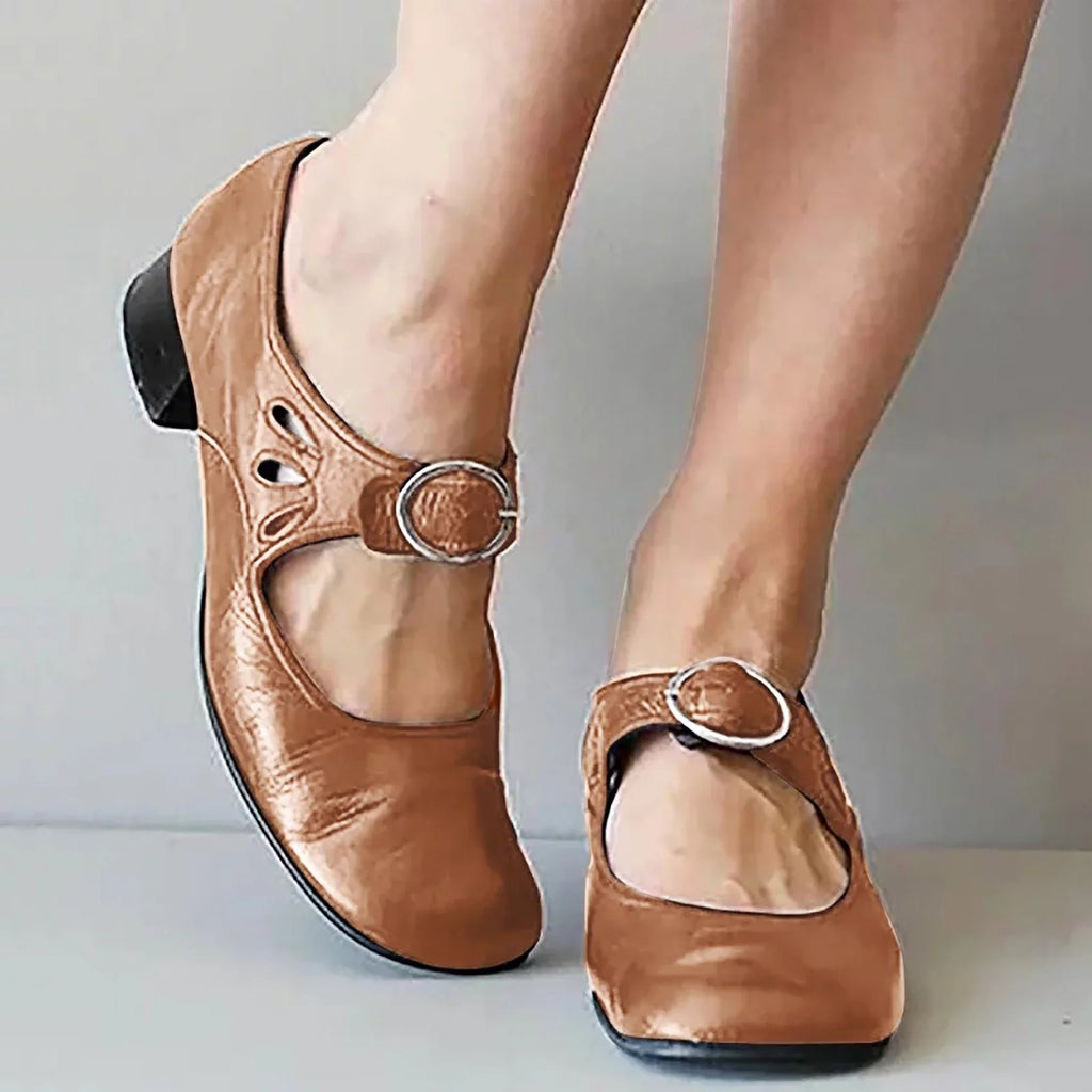 Easter Shoes 2024 Color Summer Toe Square Heels Wide Womens Breathable SZXZYGS Four Round Non Lazy Dressy Leisure Buckle Casual Shoes Solid Cloth Slip Strap Width Women's Seasons