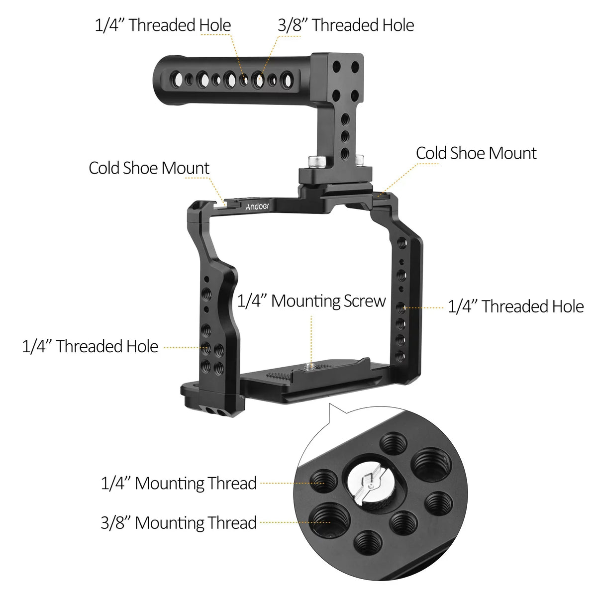 Cold Inch A7S A7III/ Mounts II/ with 14 III/ Andoer Numerous Kit A7R Shoe Handle Threads A7IV/ Cage + A7II/ Walmeck Dual II A7R Replacement Aluminum Alloy for Video