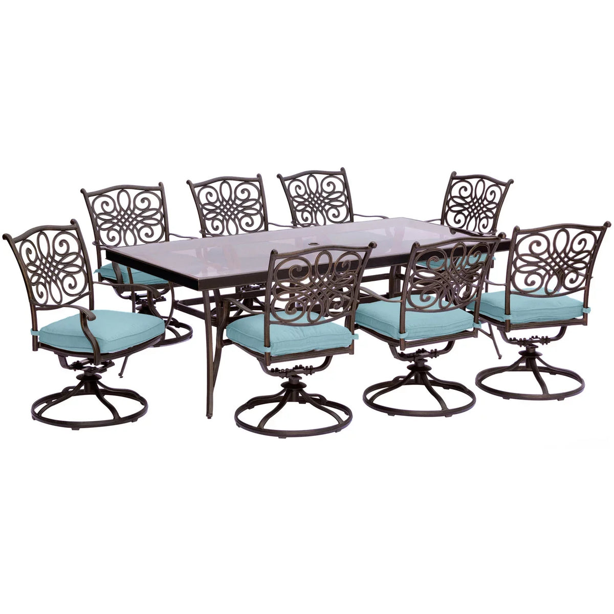in Large Dining Glass-Top Set Seasons 9-Piece Blue Extra Cambridge Dining Table with