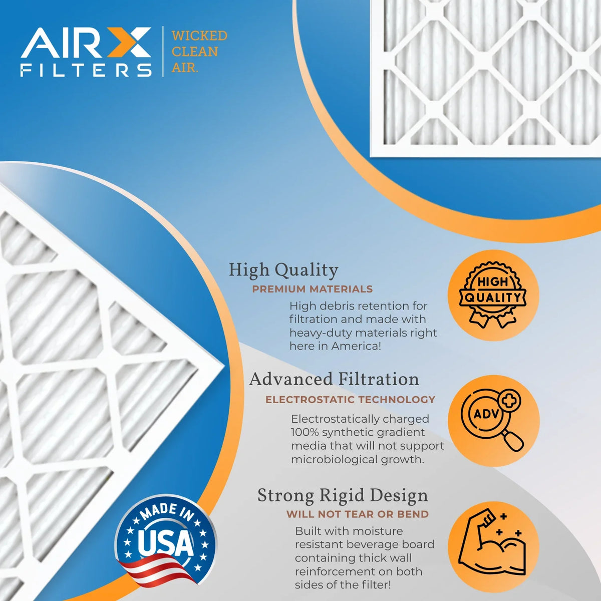 FILTERS Filters 7 Pleated Made AIR. Air 16x16x1 CLEAN Electrostatic 1200 & 4 AIRX MERV Pack 1000, 16x16x1 Filter to FPR Conditioner Filter MPR Premium by USA Furnace Comparable Air HVAC MPR WICKED 11