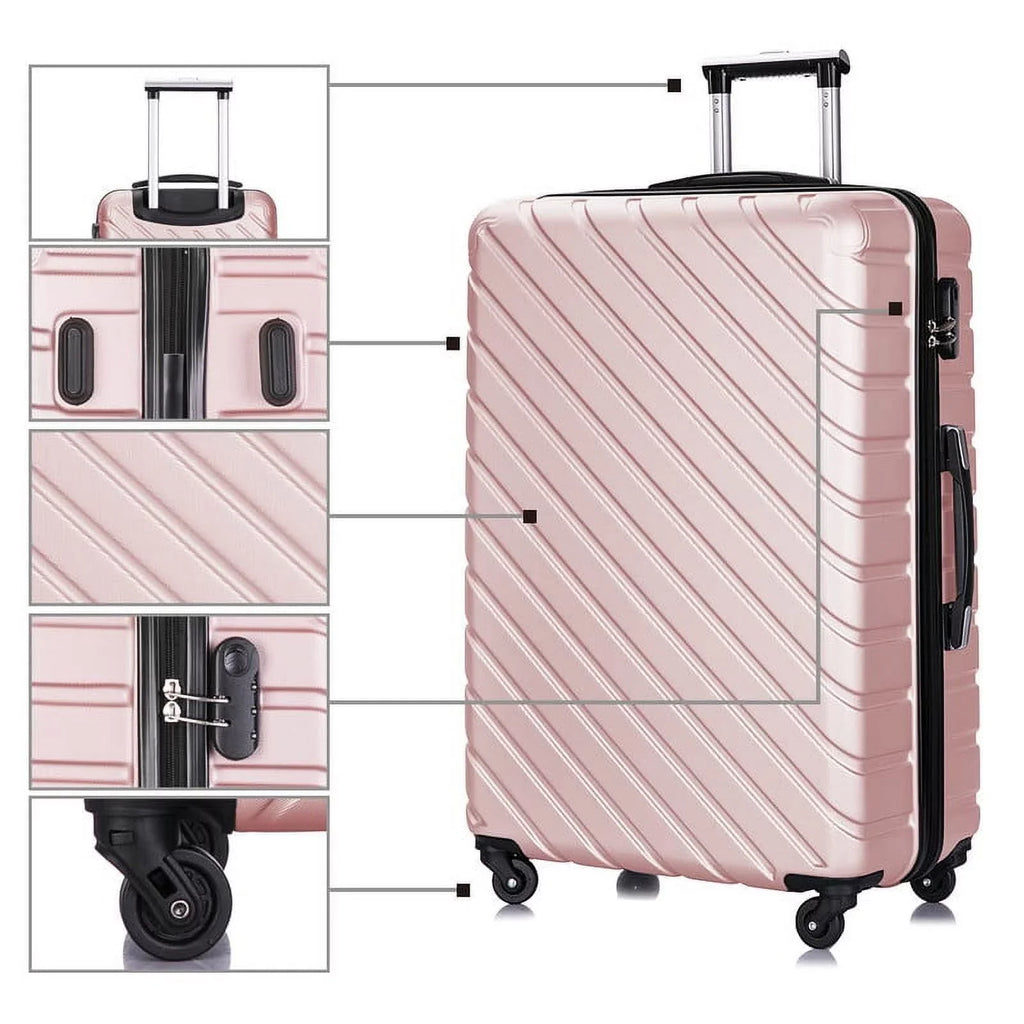 4 Luggage Luggage Piece gold rose Cover&Hanger Spinner Hardshell with On Suitcase,Carry Free Wheels Sets,Travel Inside