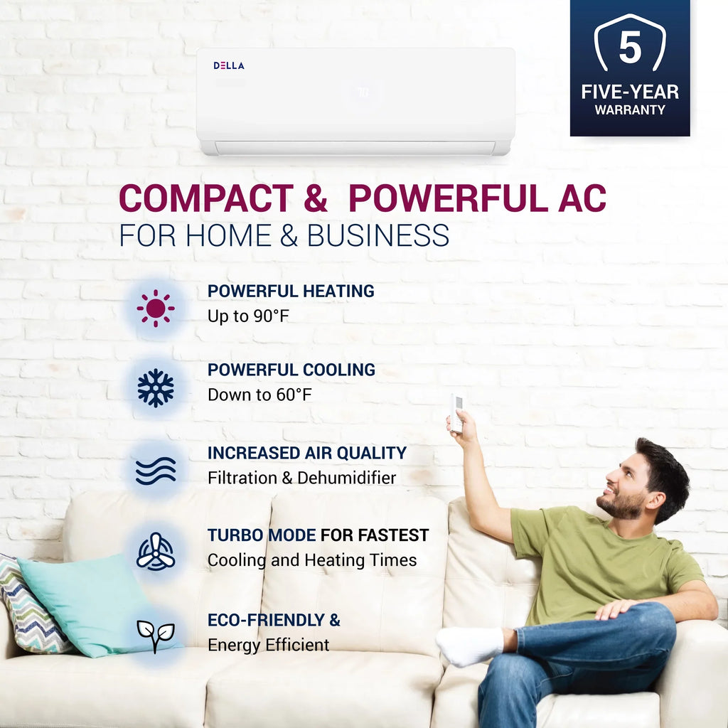 to Cools 27K 9K 20 9K Energy SEER Kits Pump Full 3 Up Mini BTU Conditioner 1200 Multi Sq.Ft Installation Set 208/230V Wifi Efficient Zone BTU Air Zone Della Split Heat Tri Ductless 9K with ODU 16ft