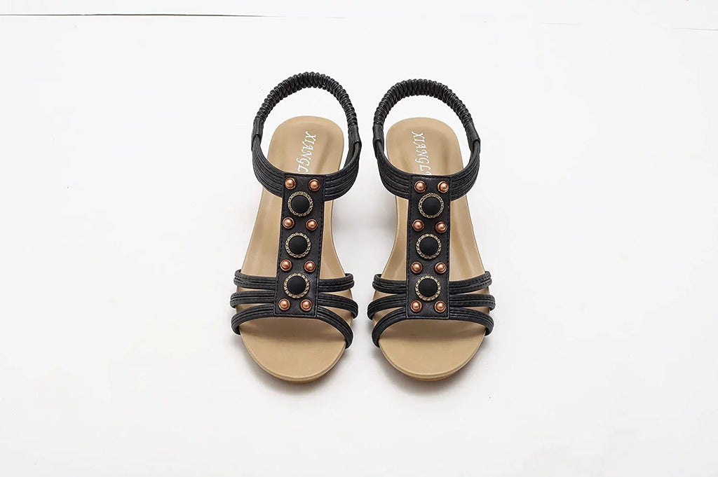 Beaded Flat Summer Women's Sandals Bohemia T-Strap Rhinestone Sandal Shoes Beach