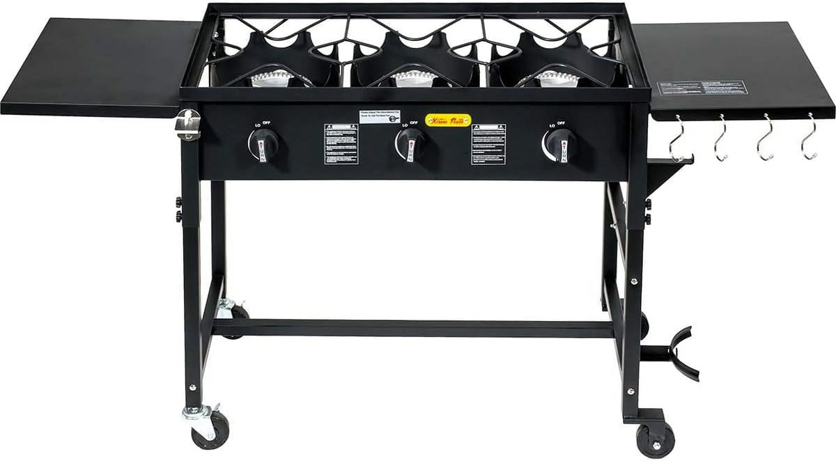 Utensil Wheel Portable Stove Holder Hook W/Regulator 4 Triple-Burner Patio Cooking 87,000-BTU exterior Camp Propane Side Table
