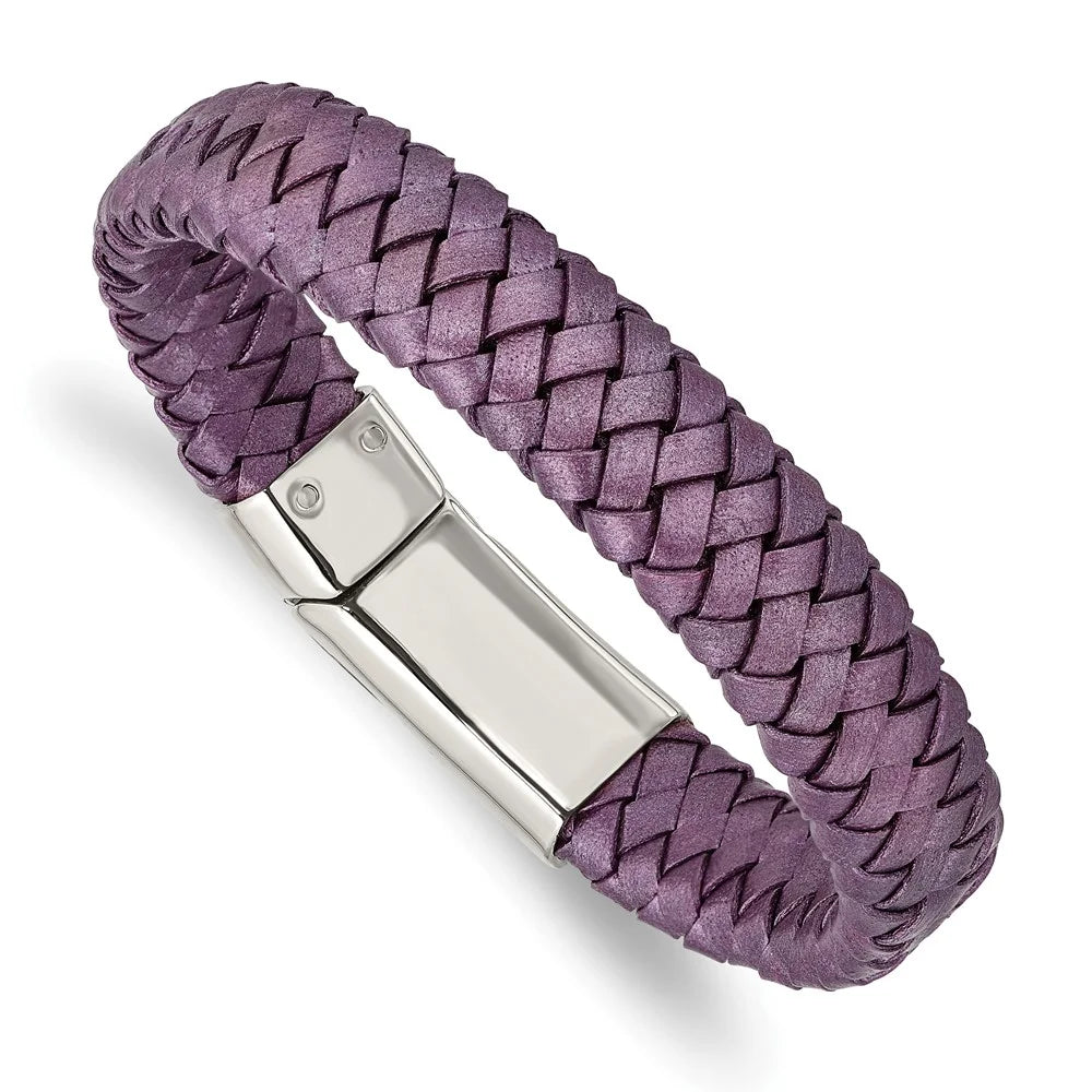 Polished Leather & Chisel Metallic Rubber Braided Cord, 16 7.5 Purple Steel mm Stainless in Women's Bracelet