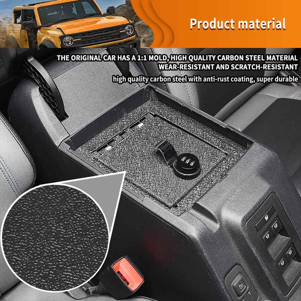 Black Box Carbon Safe for Coating ALLTIMES Center with Steel Password, 3-Digit Anti-rust 2Door/4Door Bronco 2021-2022, Console for