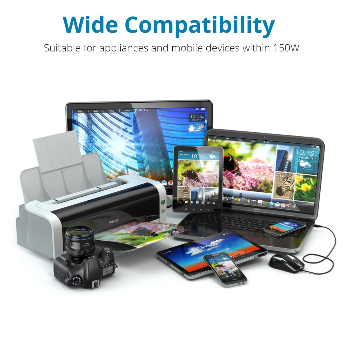 USB Universal to Power DC Socket Charger w/ Protection 110V Fan/Overload 12V 150W Car Inverter Adapter AC Cooling