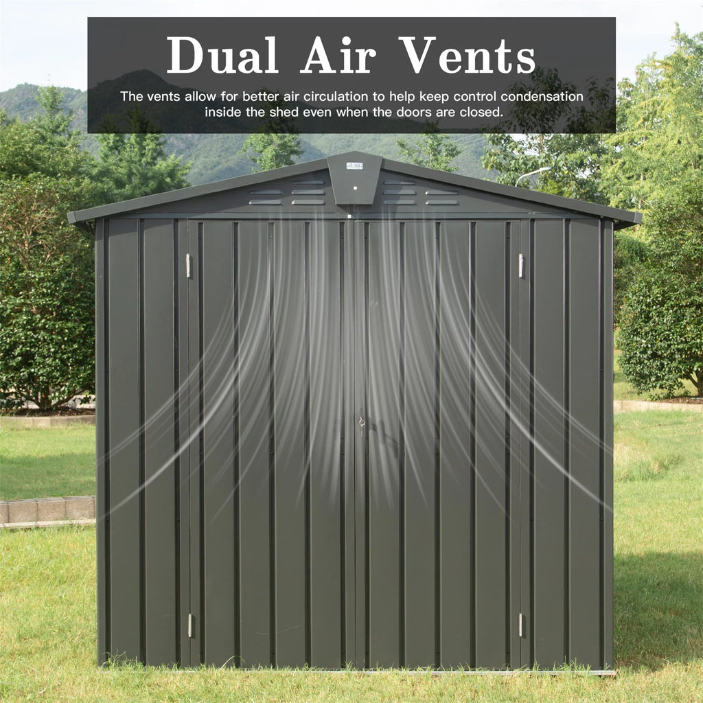 exterior 4.2' Backyard, Metal Black Steel Shed Door Storage Capri for Bike, exterior Garden Lockable Patio, 6.5'x Mowers,Galvanized for Can, Tools, Storage Trash Lawn Cabinet Lawn, with Shed,