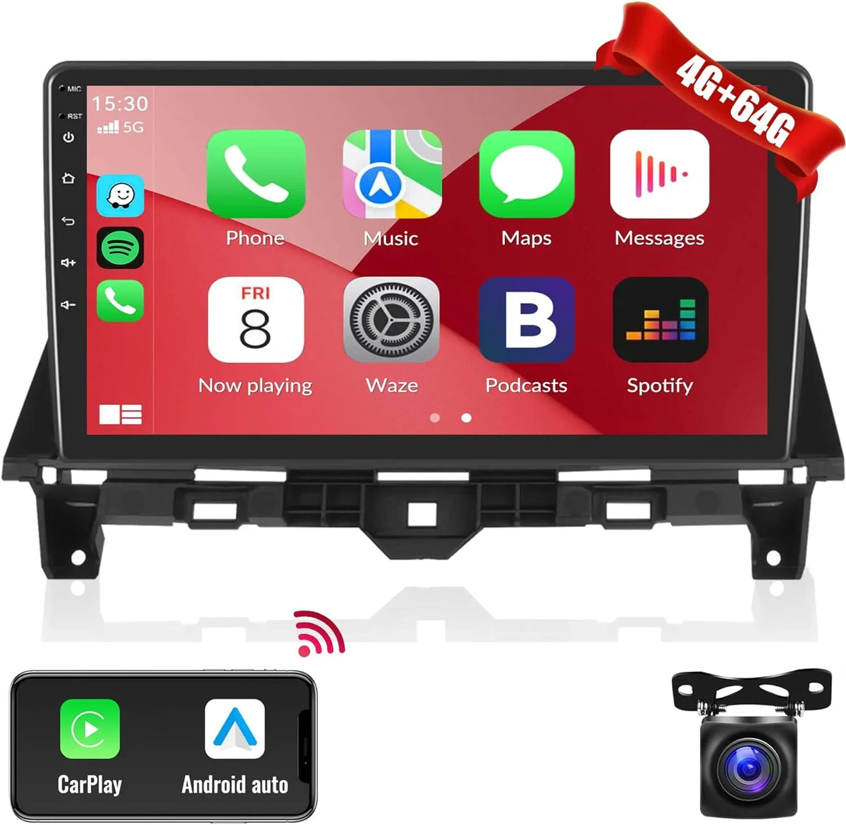 2008-2013 Android THONZER Backup Android 8 Radio Car Stereo GPS Navigation WiFi Stereo 10.1 Accord 5.0 Core Honda Screen Inch Bluetooth Car for 8th 4G CarPlay Camera（4G+64G） with Touch Auto