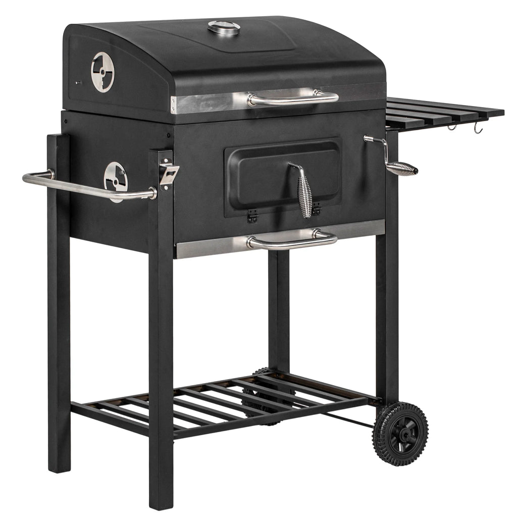 Wheels Portable Bottom Camping Or with Storage Homiyad Cooker for Handle, Charcoal Side Grill, Table, exterior and BBQ Picnic Backyard Shelf, Black