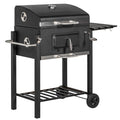 Wheels Portable Bottom Camping Or with Storage Homiyad Cooker for Handle, Charcoal Side Grill, Table, exterior and BBQ Picnic Backyard Shelf, Black