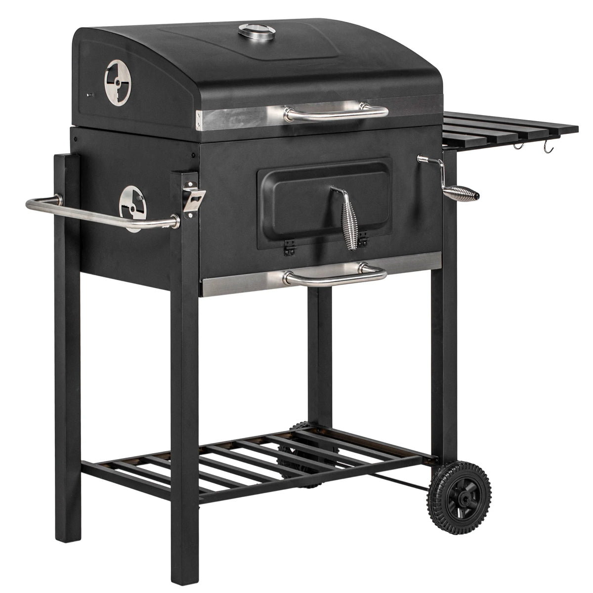 Wheels Portable Bottom Camping Or with Storage Homiyad Cooker for Handle, Charcoal Side Grill, Table, exterior and BBQ Picnic Backyard Shelf, Black