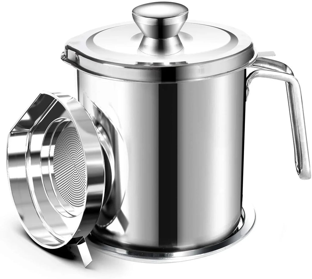 Lid Tray,for Oil Grease Storage Strainer Mesh & Oil Strainer Dust-proof Cooking Grease Strainer Can fl 67.6 Frying Storing Container,with Oil / 2L Stainless Pot oz,Food Non-slip Fine Steel